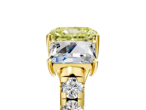 Yellow gold Three-Stone Fancy Yellow Radiant Cut Diamond Pavé Band with Prong Setting_5