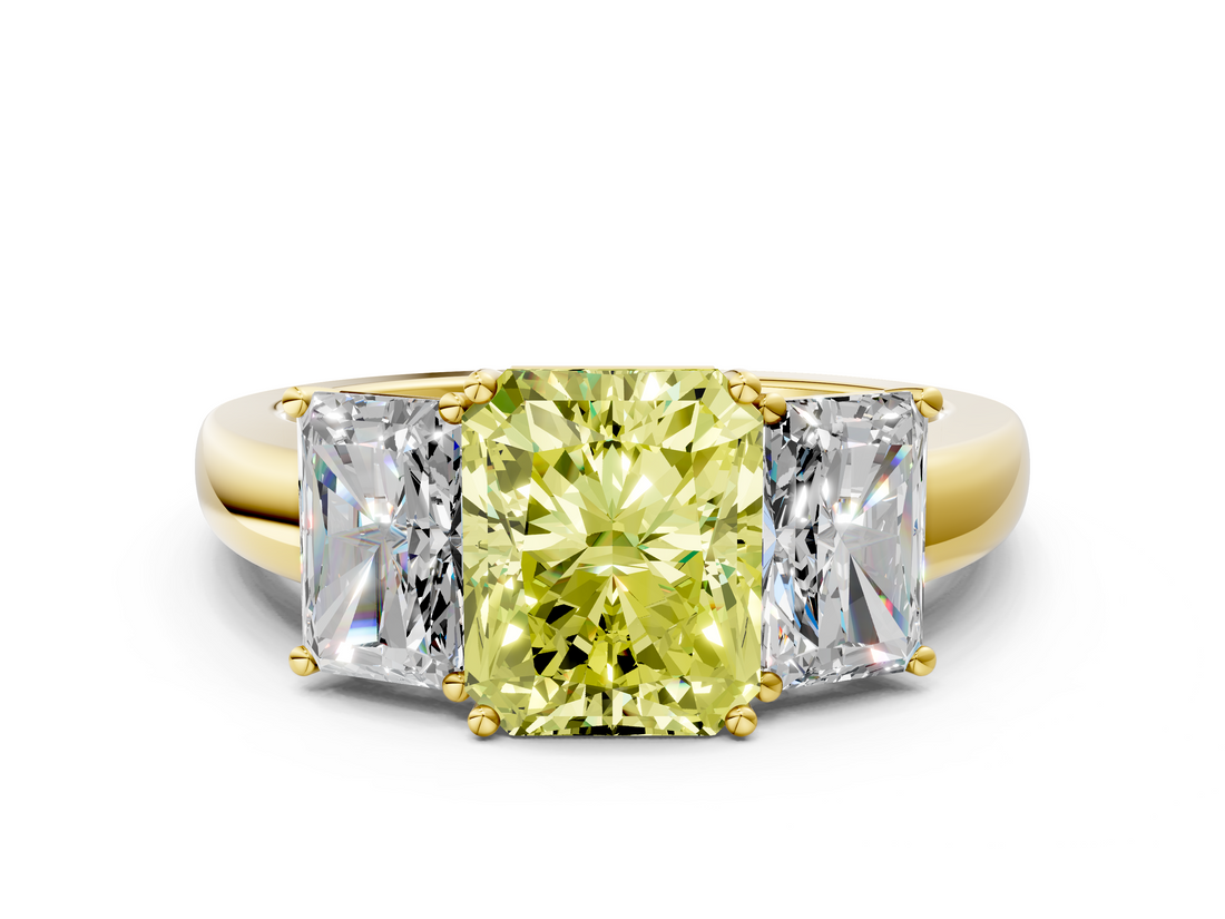 Yellow gold Three-Stone Fancy Yellow Radiant  Cut Diamond Ring with Channel-Set Band and Four-Prong Setting_49