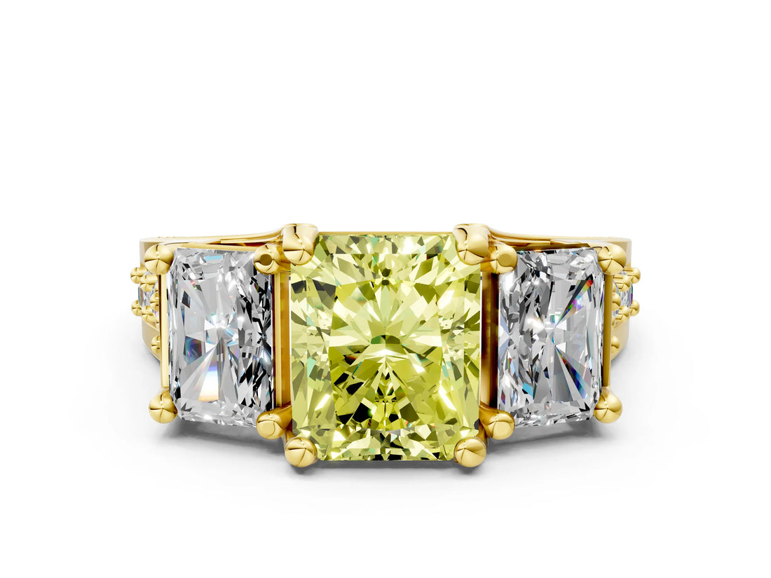 Yellow gold Three-Stone Fancy Yellow Radiant  Cut Diamond Ring with Channel-Set Band and Four-Prong Setting_49