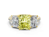 Yellow gold Three-Stone Fancy Yellow Radiant Cut Diamond Ring with Pavé Band and Prong Setting_107