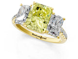 Yellow gold Three-Stone Fancy Yellow Radiant Cut Diamond Ring with Pavé Band and Prong Setting_108