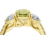 Yellow gold Three-Stone Fancy Yellow Radiant Cut Diamond Ring with Pavé Band and Prong Setting_111