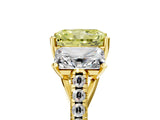 Yellow gold Three-Stone Fancy Yellow Radiant Cut Diamond Ring with Pavé Band and Prong Setting_112