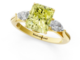 Yellow gold Three-Stone Fancy Yellow Radiant  Cut Diamond Ring with Pear Side Stones in Four-Prong Setting_110