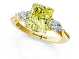 Yellow gold Three-Stone Fancy Yellow Radiant Cut Diamond Ring with Pear  Side Stones in Four-Prong Setting_49