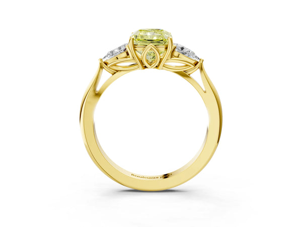 Yellow Gold Radiant Cut Engagement Ring Setting for Fancy Yellow Center with Pear Side Stones