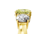 Yellow gold Three-Stone Fancy Yellow Radiant Cut Diamond Ring with Round Side Stones, Classic Band, and Four-Prong Setting_5