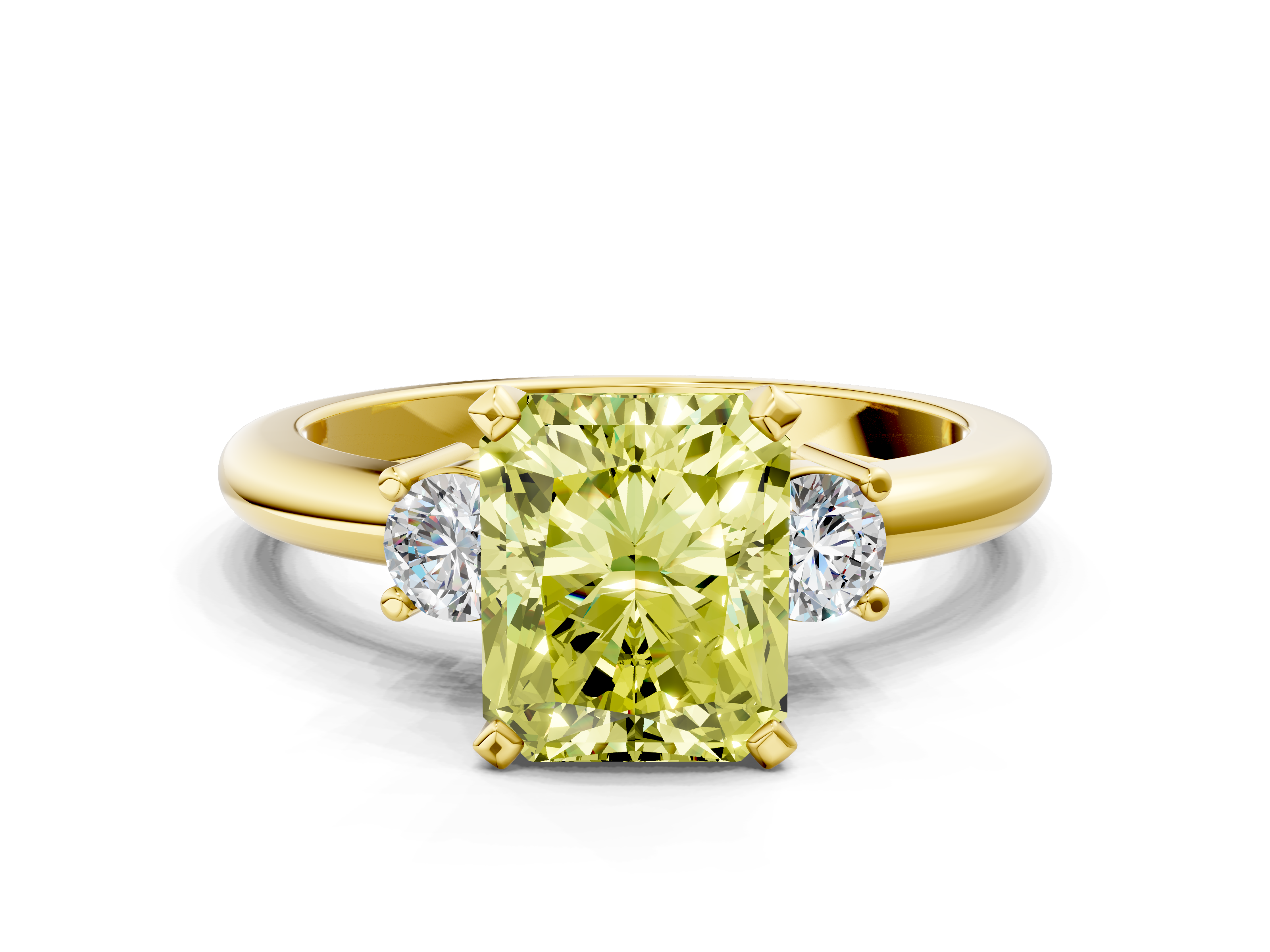 Yellow gold Three-Stone Fancy Yellow Radiant  Cut Diamond Solitaire with Prong Setting and Classic Band_28
