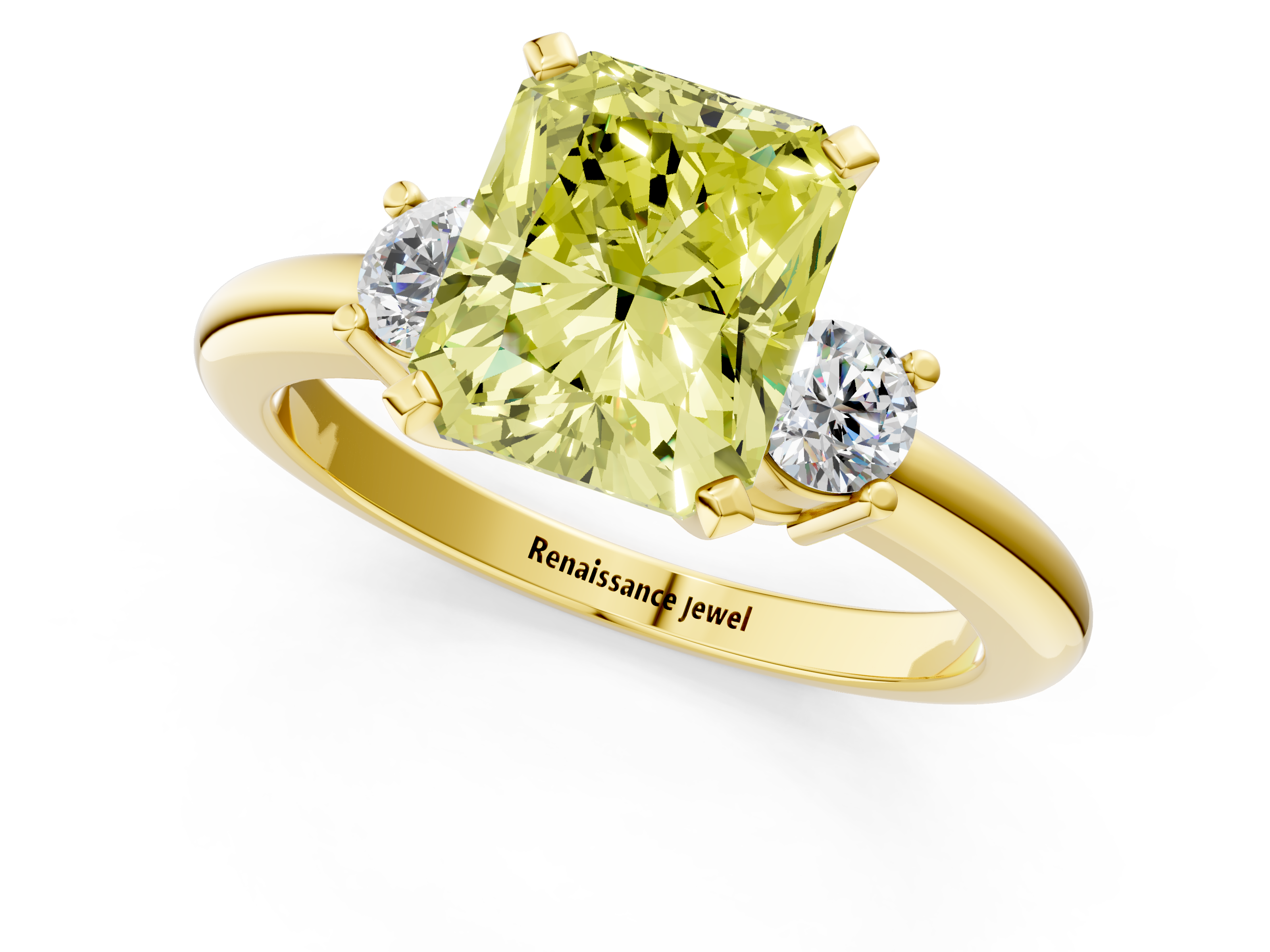 Yellow gold Three-Stone Fancy Yellow Radiant  Cut Diamond Solitaire with Prong Setting and Classic Band_29