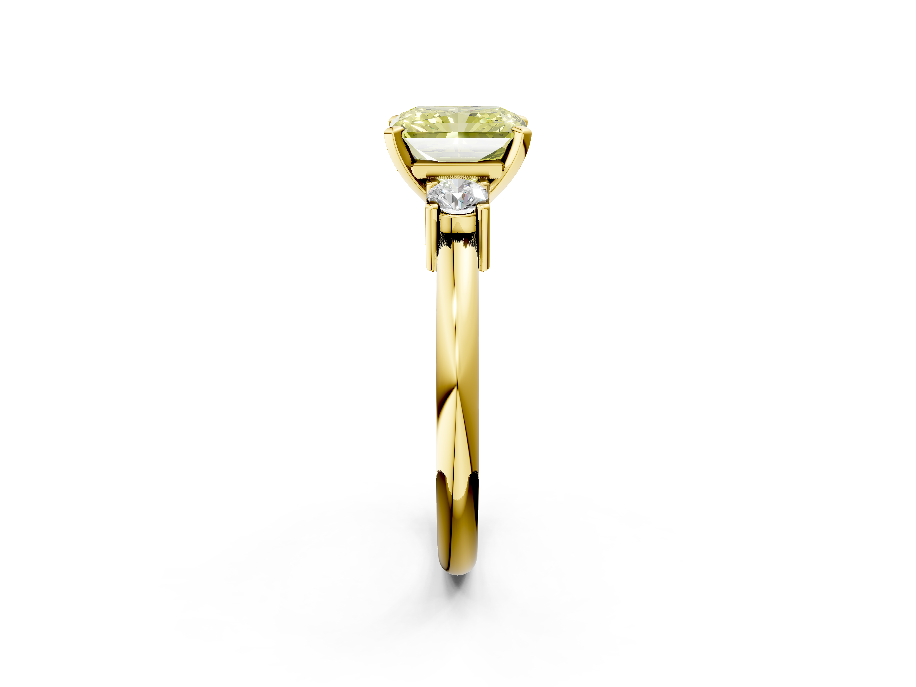 Yellow gold Three-Stone Fancy Yellow Radiant  Cut Diamond Solitaire with Prong Setting and Classic Band_30
