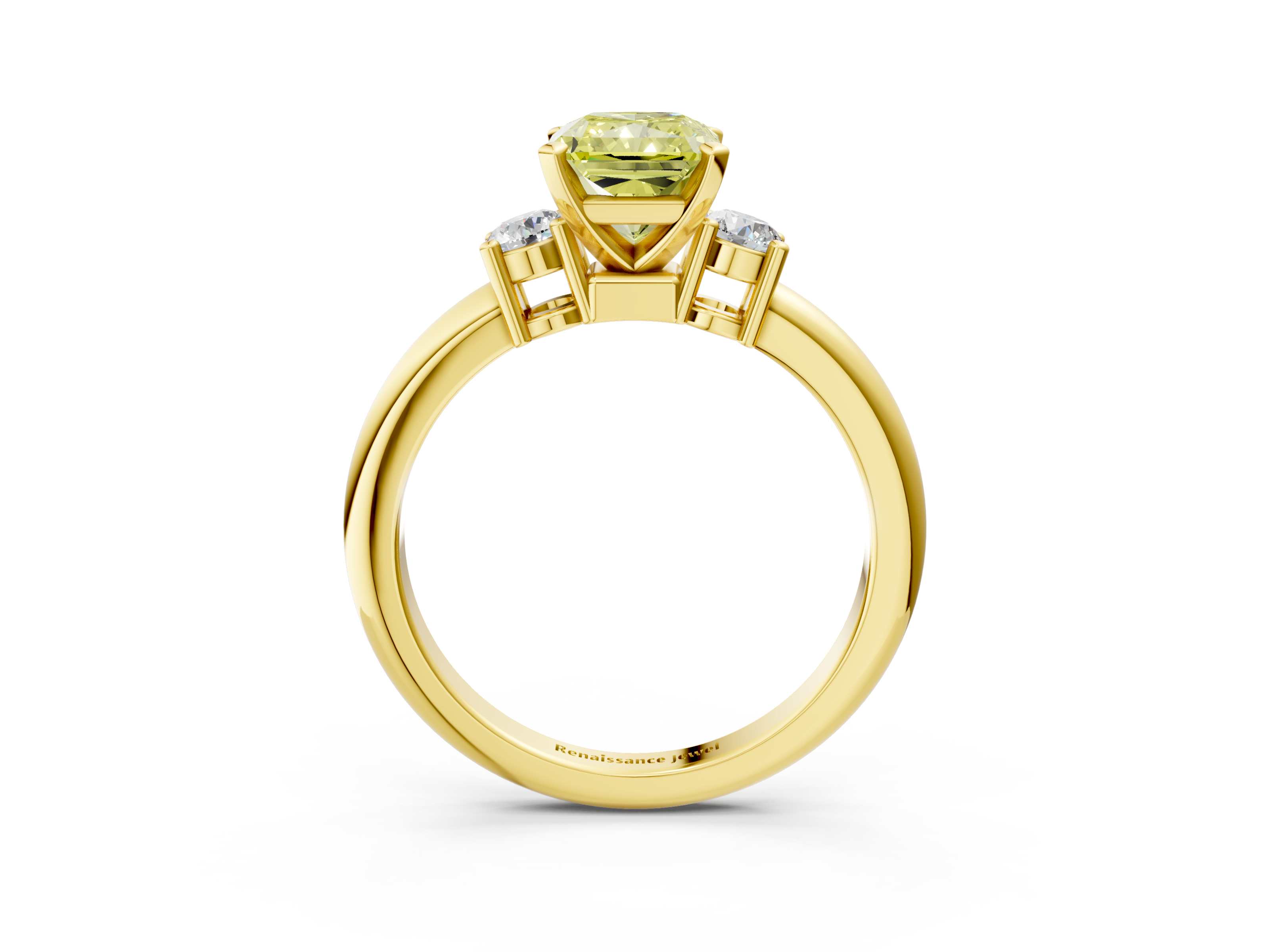 Yellow gold Three-Stone Fancy Yellow Radiant  Cut Diamond Solitaire with Prong Setting and Classic Band_31