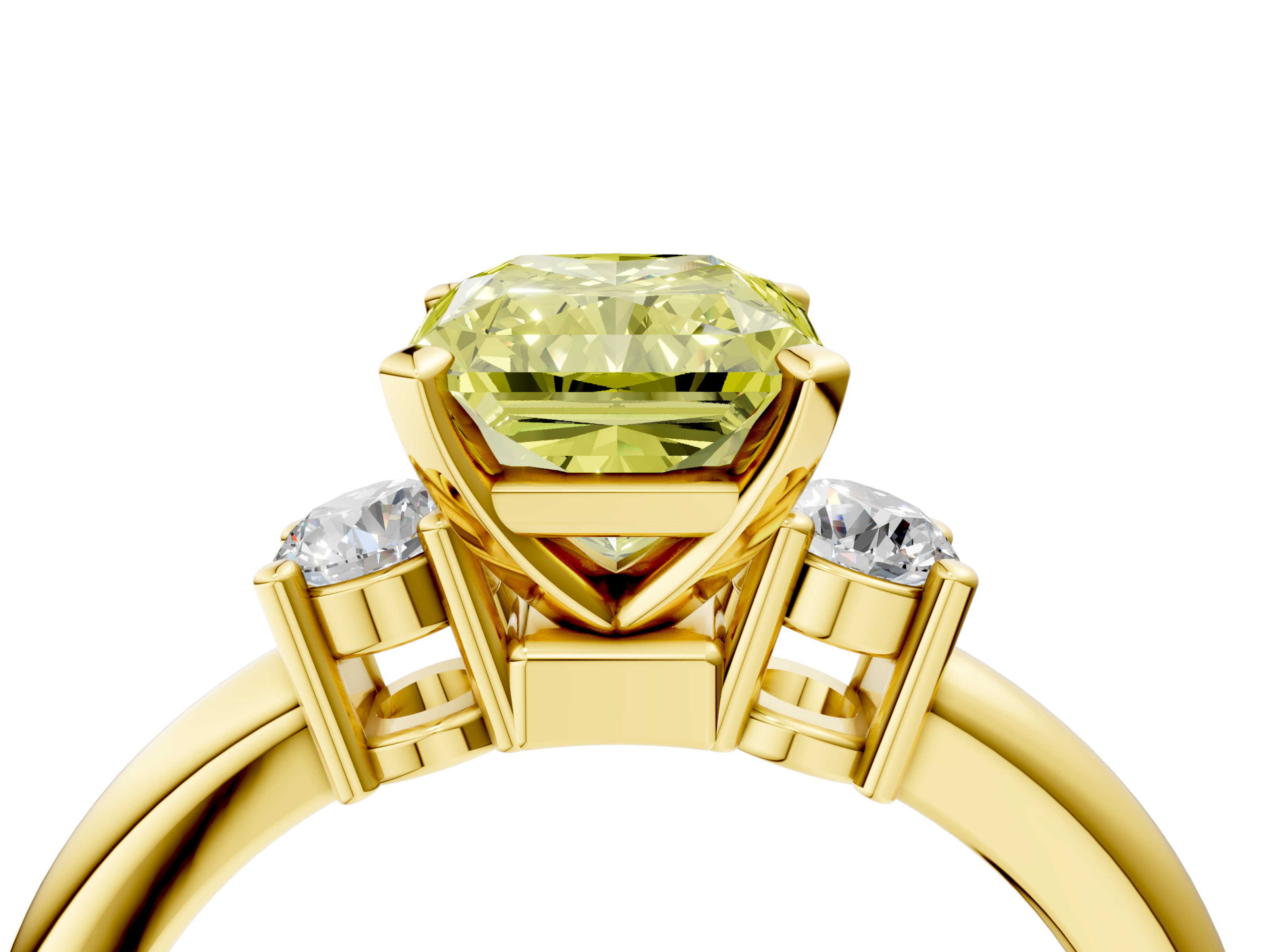 Yellow gold Three-Stone Fancy Yellow Radiant  Cut Diamond Solitaire with Prong Setting and Classic Band_32
