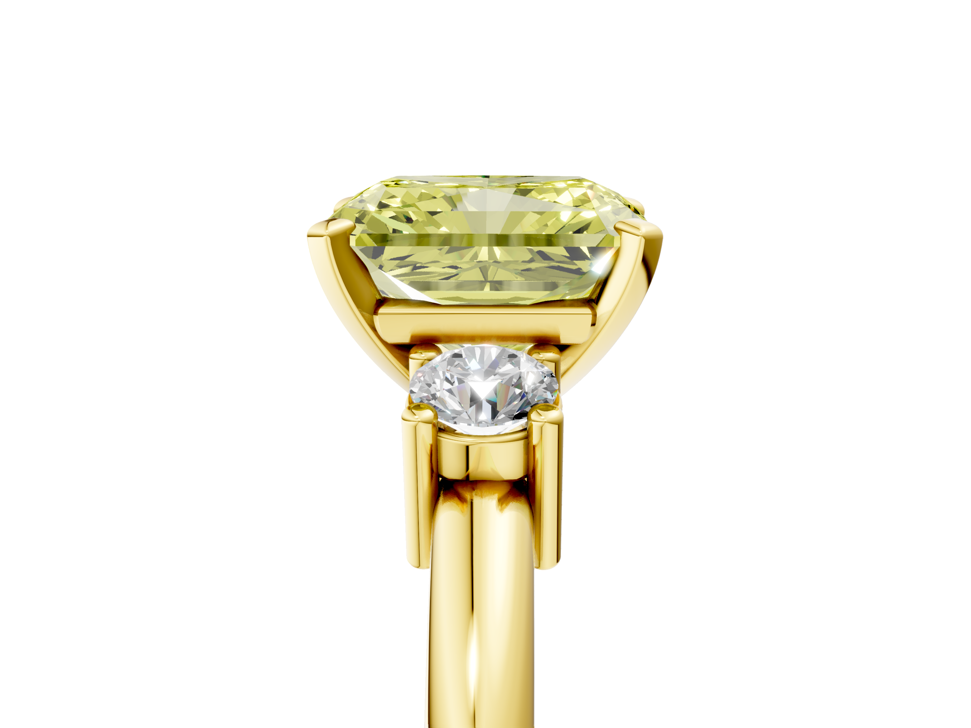Yellow gold Three-Stone Fancy Yellow Radiant  Cut Diamond Solitaire with Prong Setting and Classic Band_33