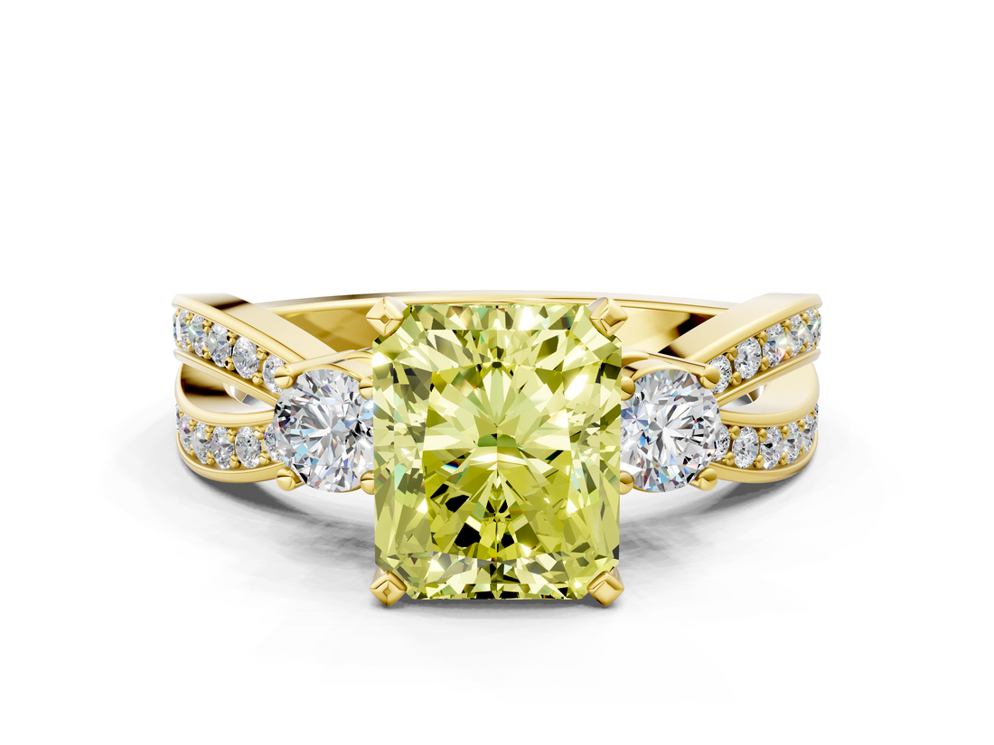 Yellow gold Three-Stone Fancy Yellow Radiant  Cut Diamond Twist Band with Prong Setting_20