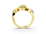 Yellow gold Three-Stone Fancy Yellow Radiant Cut Diamond Wave Pave Band with Prong Setting_9