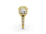 Yellow gold Three-Stone Fancy Yellow Radiant Cut Halo Diamond Milgrain Band with Four-Prong Setting_2