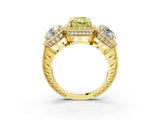 Yellow gold Three-Stone Fancy Yellow Radiant Cut Halo Diamond Milgrain Band with Four-Prong Setting_3