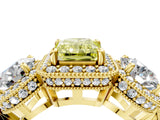 Yellow gold Three-Stone Fancy Yellow Radiant Cut Halo Diamond Milgrain Band with Four-Prong Setting_4