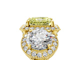 Yellow gold Three-Stone Fancy Yellow Radiant Cut Halo Diamond Milgrain Band with Four-Prong Setting_5