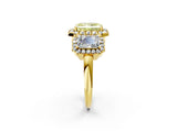 Yellow gold Three-Stone Fancy Yellow Radiant Cut Halo Diamond Ring with Pave Band and Four-Prong Setting_2