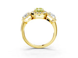 Yellow gold Three-Stone Fancy Yellow Radiant Cut Halo Diamond Ring with Pave Band and Four-Prong Setting_3
