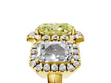 Yellow gold Three-Stone Fancy Yellow Radiant Cut Halo Diamond Ring with Pave Band and Four-Prong Setting_5