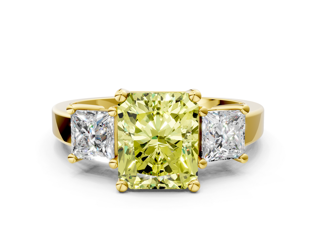 Yellow gold Three-Stone Fancy Yellow Radiant  Cut Solitaire Ring with Prong Setting_3