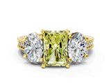 Yellow gold Three-Stone Fancy Yellow Radiant  Diamond Milgrain Pave Band with Prong Setting 1