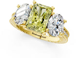 Yellow gold Three-Stone Fancy Yellow Radiant  Diamond Milgrain Pave Band with Prong Setting 2