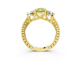Yellow gold Three-Stone Fancy Yellow Radiant  Diamond Milgrain Pave Band with Prong Setting 4