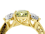 Yellow gold Three-Stone Fancy Yellow Radiant  Diamond Milgrain Pave Band with Prong Setting 5