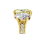 Yellow gold Three-Stone Fancy Yellow Radiant  Diamond Milgrain Pave Band with Prong Setting