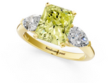 Yellow gold Three-Stone Fancy Yellow Radiant  Diamond Ring with Pear Side Stones in Four-Prong Setting_60