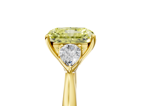 Yellow gold Three-Stone Fancy Yellow Radiant  Diamond Solitaire Ring with Pear Side Stones and Four-Prong Setting_35