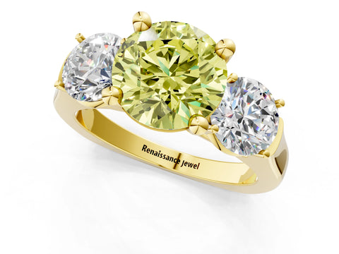Yellow gold Three-Stone Fancy Yellow Round Cut Brilliant Diamond Trellis Ring with Comfort Fit Band_13
