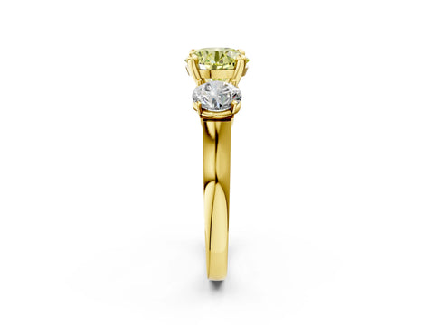 Yellow gold Three-Stone Fancy Yellow Round Cut Brilliant Diamond Trellis Ring with Comfort Fit Band_14
