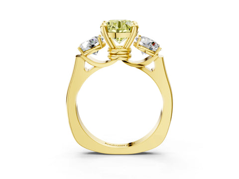 Yellow gold Three-Stone Fancy Yellow Round Cut Brilliant Diamond Trellis Ring with Comfort Fit Band_15