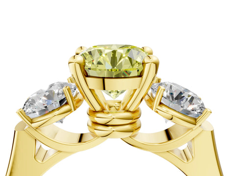 Yellow gold Three-Stone Fancy Yellow Round Cut Brilliant Diamond Trellis Ring with Comfort Fit Band_16