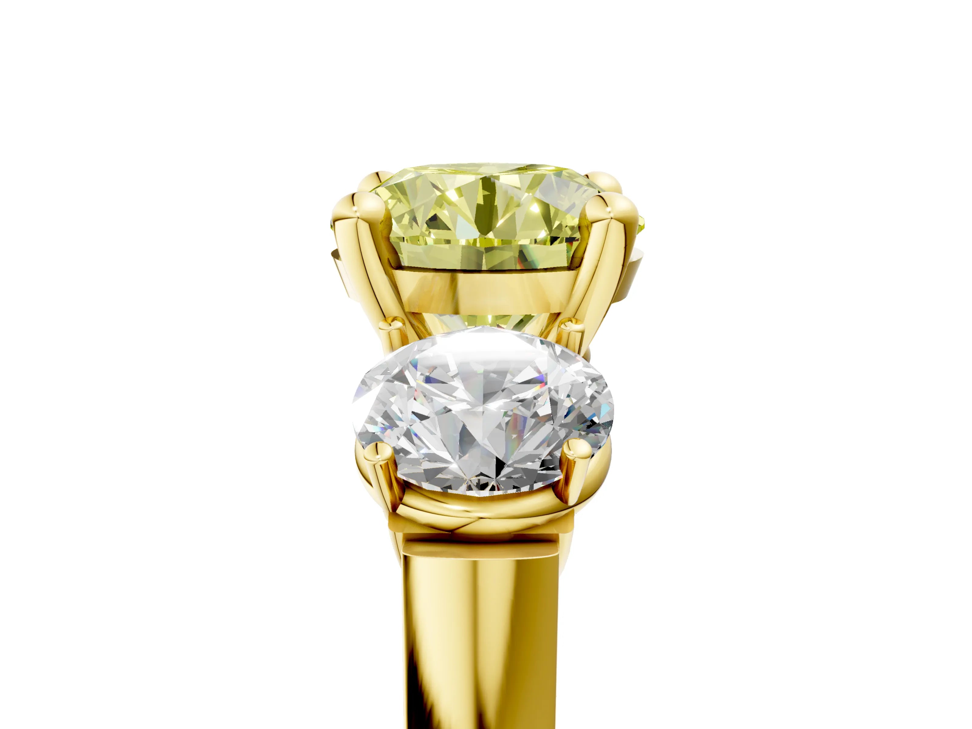 Yellow gold Three-Stone Fancy Yellow Round Cut Brilliant Diamond Trellis Ring with Comfort Fit Band_17