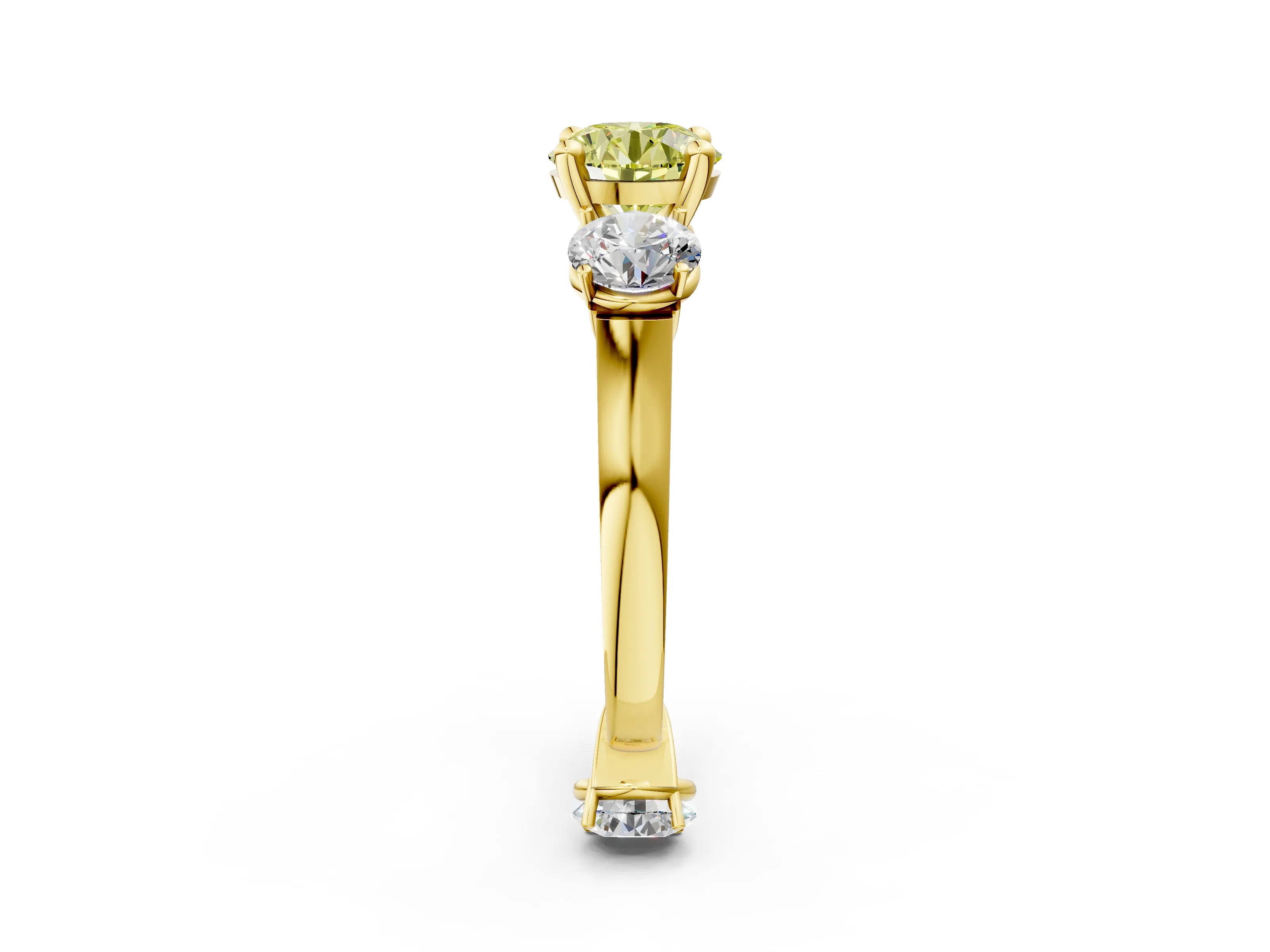 Yellow gold Three-Stone Fancy Yellow Round Cut Brilliant Diamond Trellis Ring with Comfort Fit Band_2