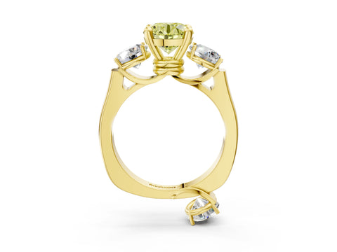 Yellow gold Three-Stone Fancy Yellow Round Cut Brilliant Diamond Trellis Ring with Comfort Fit Band_3