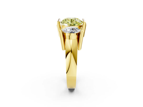 Yellow gold Three Stone Fancy Yellow Round Cut Cut Channel Set Diamond Ring