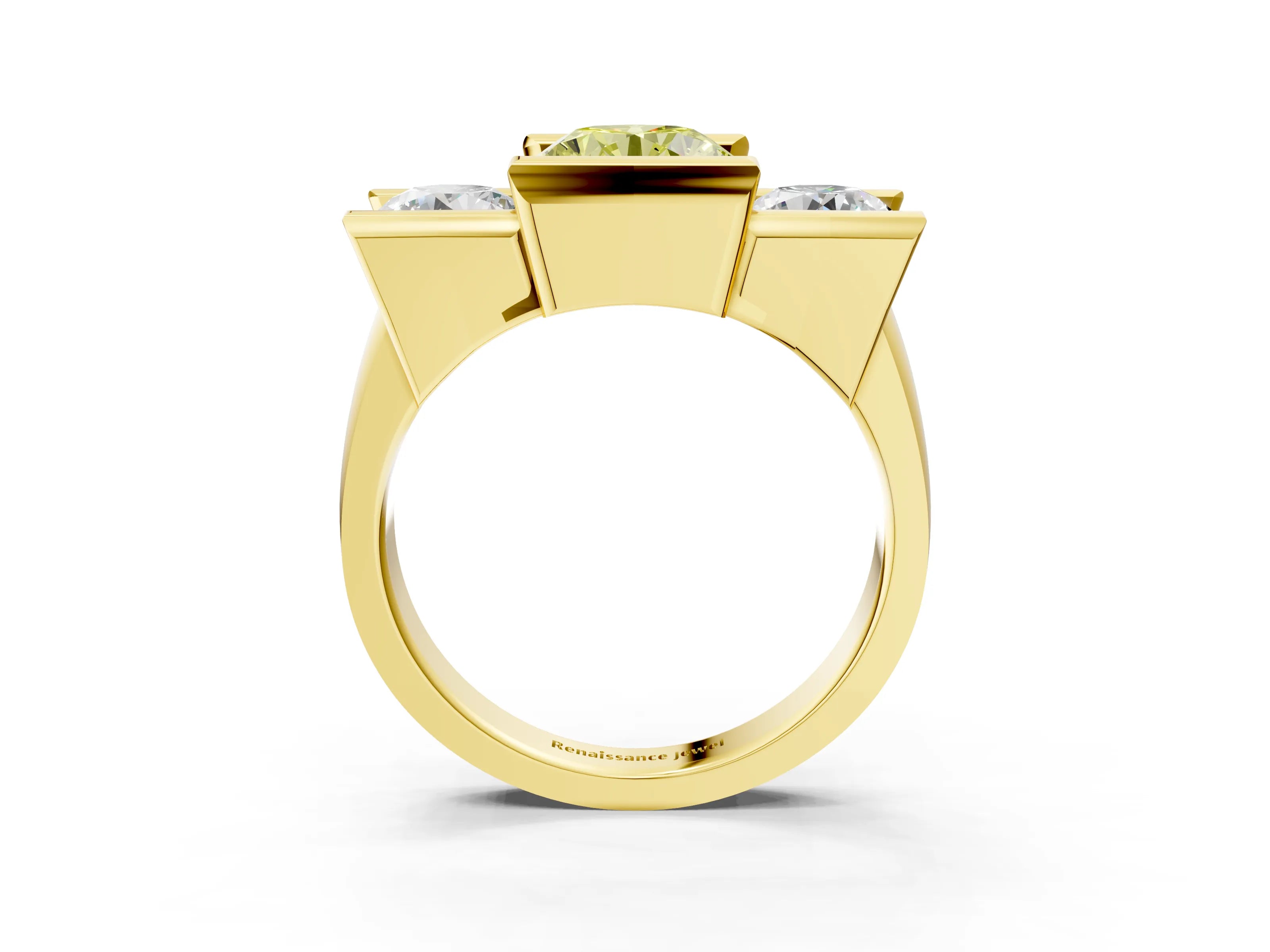 Yellow gold Three Stone Fancy Yellow Round Cut Cut Channel Set Diamond Ring_3