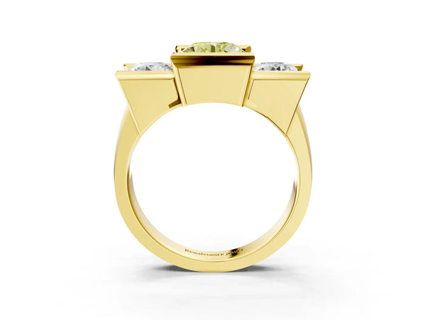 Yellow gold Three Stone Fancy Yellow Round Cut Cut Channel Set Diamond Ring