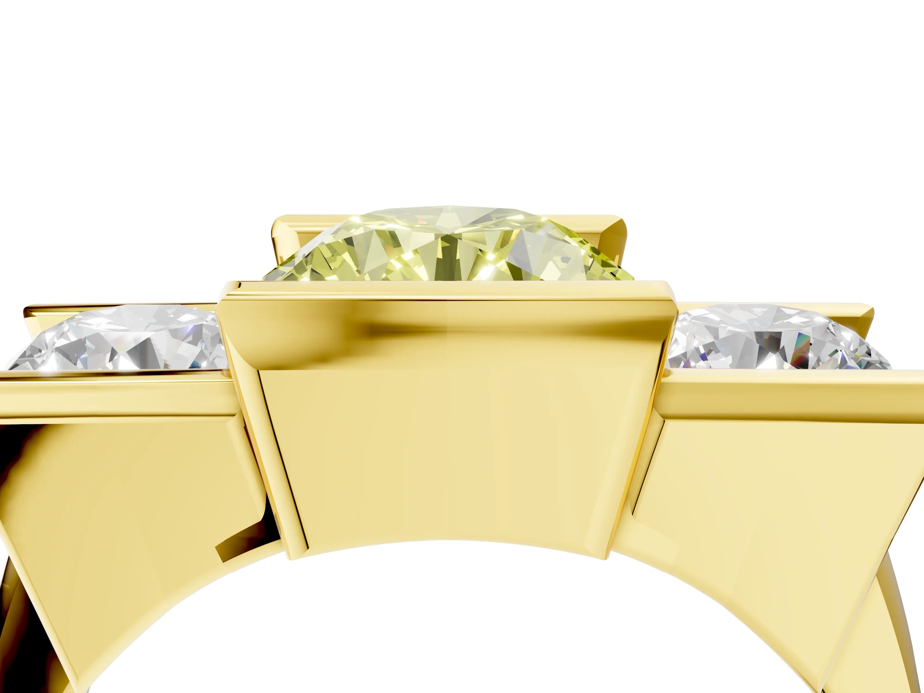 Yellow gold Three Stone Fancy Yellow Round Cut Cut Channel Set Diamond Ring_4