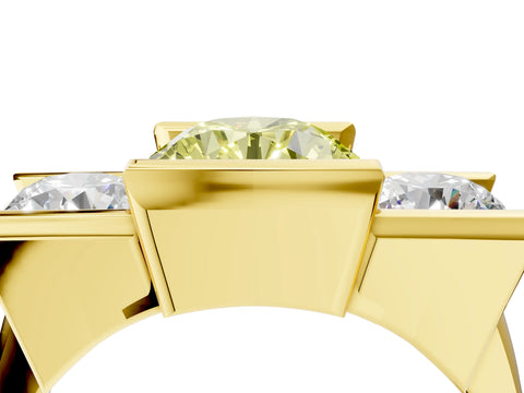 Yellow gold Three Stone Fancy Yellow Round Cut Cut Channel Set Diamond Ring_4