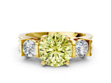 Yellow gold Three-Stone Fancy Yellow Round Cut Cut Classic Band Prong Setting Ring