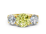 Yellow gold Three-Stone Fancy Yellow Round Cut Cut Diamond Engagement Ring with Flat Band and Four-Prong Setting