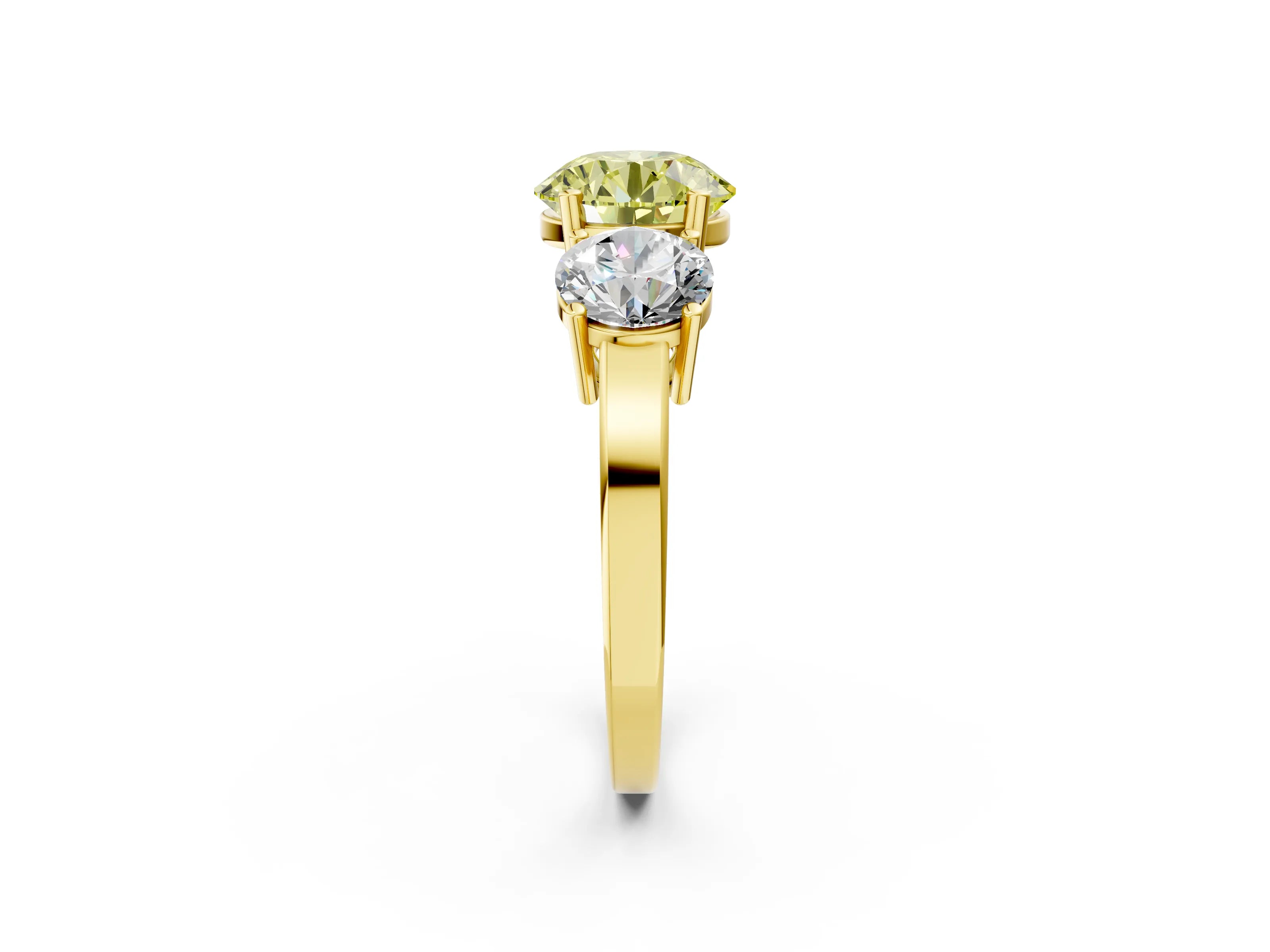 Yellow gold Three-Stone Fancy Yellow Round Cut Cut Diamond Engagement Ring with Flat Band and Four-Prong Setting_2