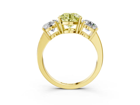 Yellow gold Three-Stone Fancy Yellow Round Cut Cut Diamond Engagement Ring with Flat Band and Four-Prong Setting_3